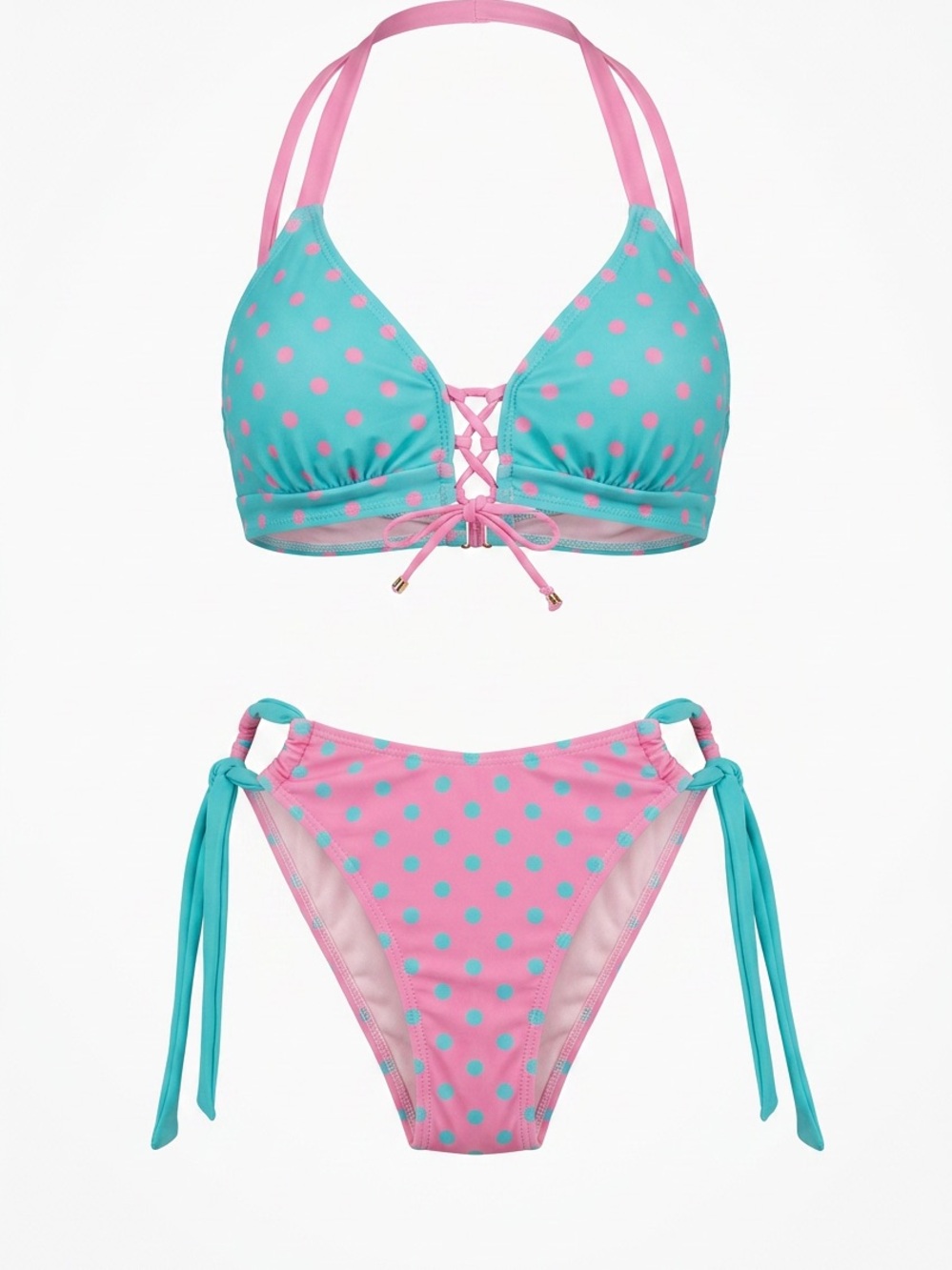 Reversible Polka Dot ladies Bikini - Pink & Teal